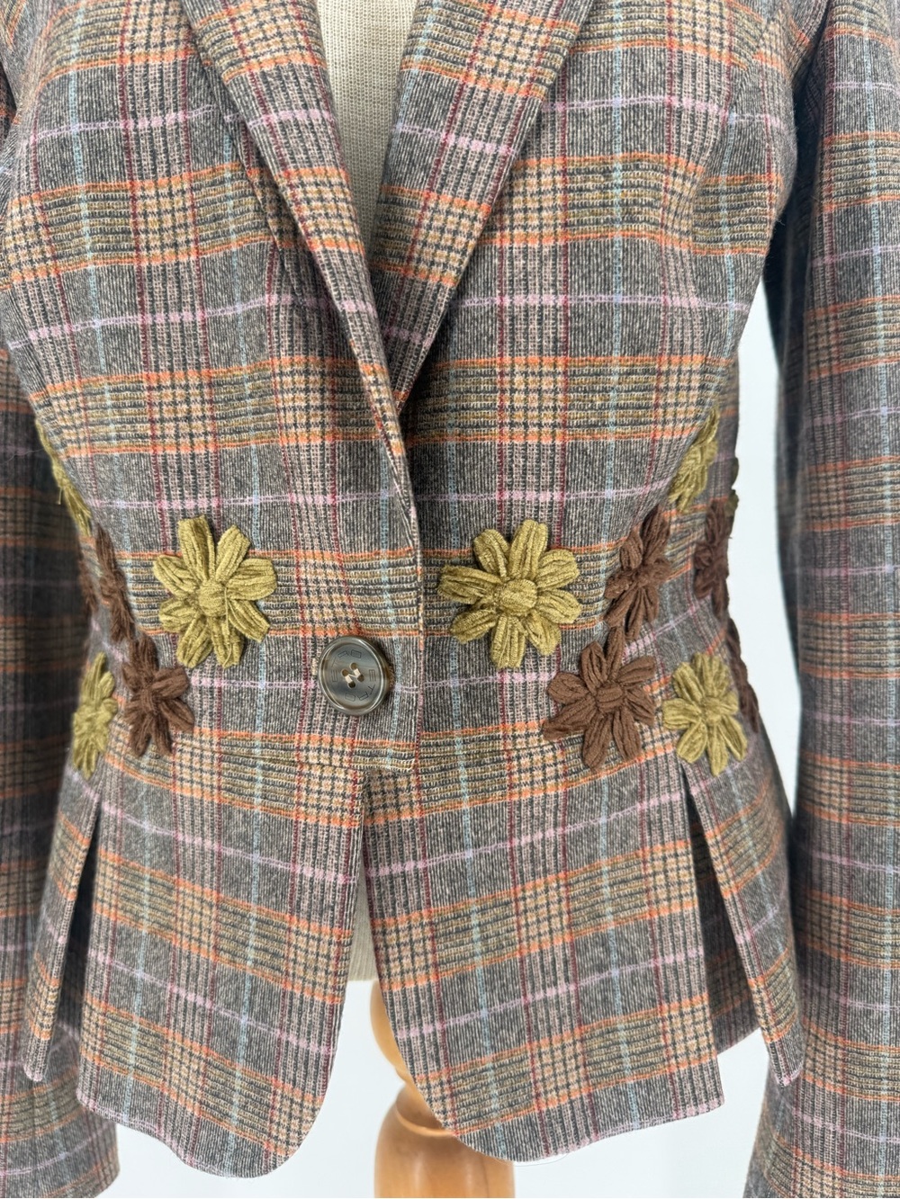 ETRO Plaid Floral-Appliqué Women's Blazer Jacket - Brown Multicolor sz44 - Picture 5 of 14